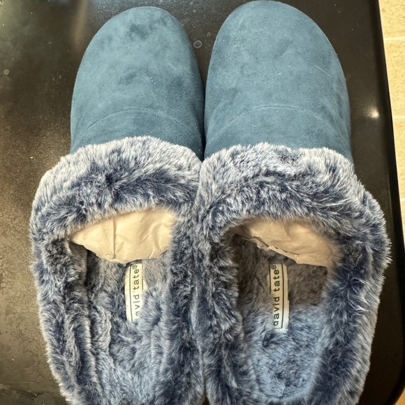 David Tate Shoes - David Tate Blue Faux Fur Lined Mules